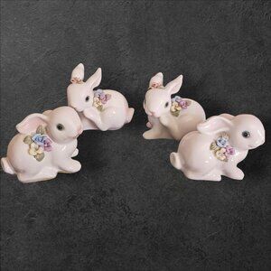 Burton & Burton Set Of 4 Porcelain Easter BunnIies Figurines With Pastel Floral